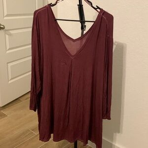 Oxblood rayon flowy top with v neck in front and back! color of the season!